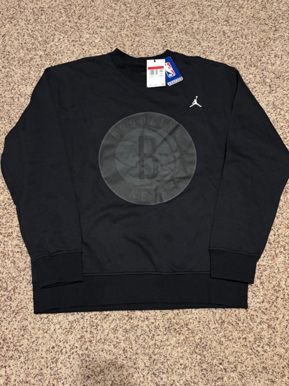 Jordan Brooklyn Nets NBA Fleece Crew-Neck Sweatshirt - Black